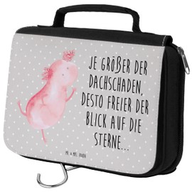 Mr. & Mrs. Panda Axolotl Dances Toiletry Bag, gray, Hand Drawn