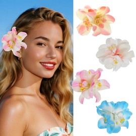 4 Pcs Hawaiian Flower Hair Clips for Women Orchid Hair Clip Artificial Flower Clips 3.5 Inch Floral Hair Barrettes for Summer Vacation Beach Party Girls Holiday Gifts (Multi-color 1)
