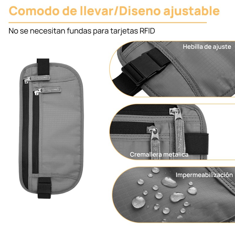 Riñonera de Viaje con Bloqueo RFID, Riñonera con Cremallera Invisible