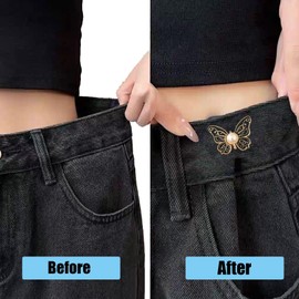 8 Sets Pant Waist Tightener, Detachable Butterfly Clips Jean Buttons for Loose Jeans, Adjustable Waist Buckle Sets No Sew and No Tools Decorative Butterfly Waist Buckles,Jean Buttons Pins