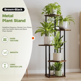 Bamworld Corner Plant Stand Indoor, 5 Tier Metal Plant Shelf for Multiple Plants, Tall Flower Stand for Patio Garden Balcony Living Room Bedroom(Brown)