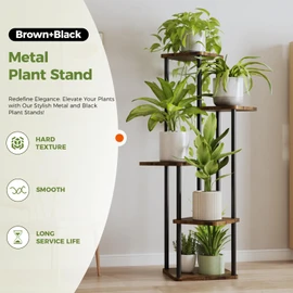 Bamworld Corner Plant Stand Indoor, 5 Tier Metal Plant Shelf for Multiple Plants, Tall Flower Stand for Patio Garden Balcony Living Room Bedroom(Brown)