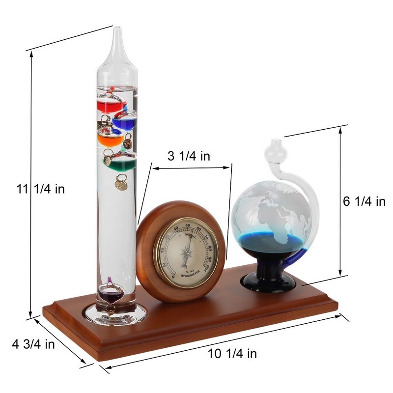 Lily's Home Analog Weather Station, with Galileo Thermometer, Glass Barometer,