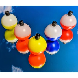 Oblivik Color Assorted Fishing Bobbers, Plastic Snap-On Round Bobbers, Bobbers with Color Varaitions, Multi-Colored Fishing Floats (Orange and White (6 Pack))