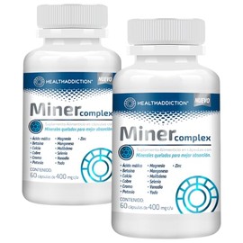 HEALTHADDICTION - 2 Pack Miner Complex - Suplemento Multimineral de Minerales Quelados con Magnesio, Zinc, Manganeso, Potasio - 120 Cpsulas           