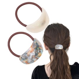 Shefun Hair Rubber Tortoise Shell Style Adult Hair Accessories, Marble, Brown, Set of 2, Women's, Cute, Stylish, Hair Ornament, Ponytail, Hair Rubber, JP255 (Sparkle White + Gray Blue)