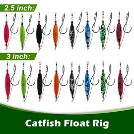 Catfish Float Rigs Fishing Bobbers Popping Cork Tackle Catfishing Equipment Combo for Bank River Lake EVA Peg Artificial High Buoyancy Body Circle Hooks Weight (Pack of 4, 3")