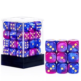 36 of Pack 12MM 6 Sided MINI Dice Set,Two Colours D6 Game Dice Set, 6 Sided Standard Dices for Yahtzee, Bunco or Teaching Math,with Portable Plastic Box(Blue Purple)