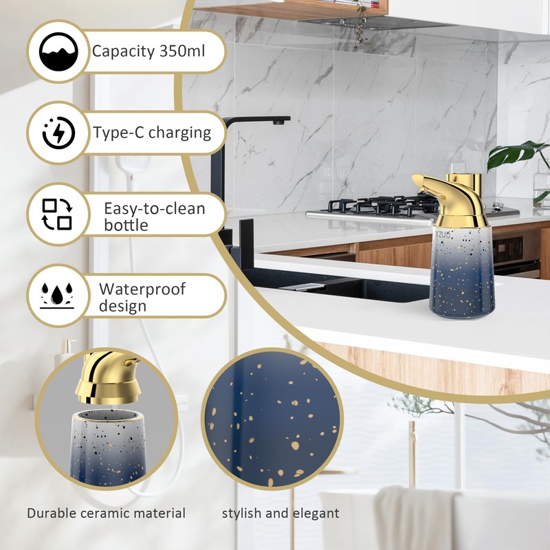 XZUO Automatic Soap Dispenser, Ceramic Touchless Dish Soap Dispenser