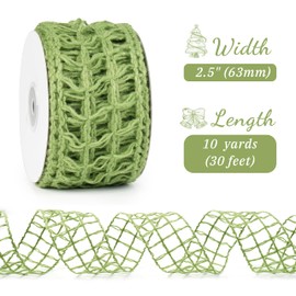 LIZLOVESS Lime Green Mesh Burlap Wired Ribbon 2.5" x 10 Yards Rustic Wrapping Ribbon Net Ribbon for Christmas Home Decor Wedding Gift Wrapping Tree Topper Bows Wreaths Craft Supplies