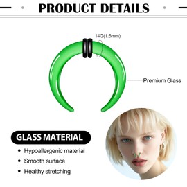 ONESING Septum Pincher Tapers 14G Glass Septum Stretching Kit C Shape Pincher Tapers with O-Rings Horseshoe Septum Rings Ear Cartilage Nose Stretch Kit for Women Men-Green