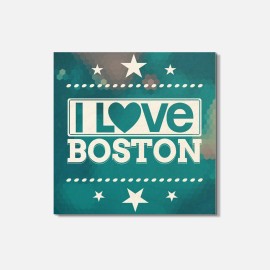 Unbranded I Love Boston City United States Slogan 4'' X 4'' Square Wooden Coaster
