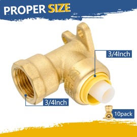 GUOFIS Push-fit Drop Ear Elbow,3/4 Inch Push Fit x 3/4 Inch Female NPT Drop-ear Elbow with Disconnect Clip, Push Fittings for Copper, PE-RT, CPVC Pipe(Pack of 10)