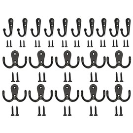 20 PCS Dual Coat Hooks, Wall Mounted Robe Hooks , Retro Metal Cloth Hanger, Premium Black White Heavy Duty Wall Hooks, Double Prong Robe Hooks