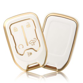 OFFCURVE Compatible with GMC Key Fob Cover Key Fob Case for Chevy Suburban Tahoe Terrain Acadia Yukon Silverado GMC Sierra 1500 2500HD 3500HD Car Accessories Smart Key Protector, White