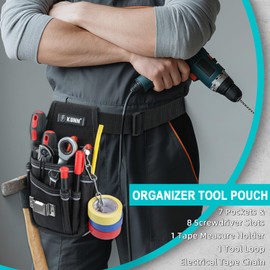 KUNN Tool Pouch,7-Pocket Electrician Pouch with Belt Clip,Tool Loop,Tape Thong and Tape Measure Holder for Construction, Technicians, HVAC, Maintenance