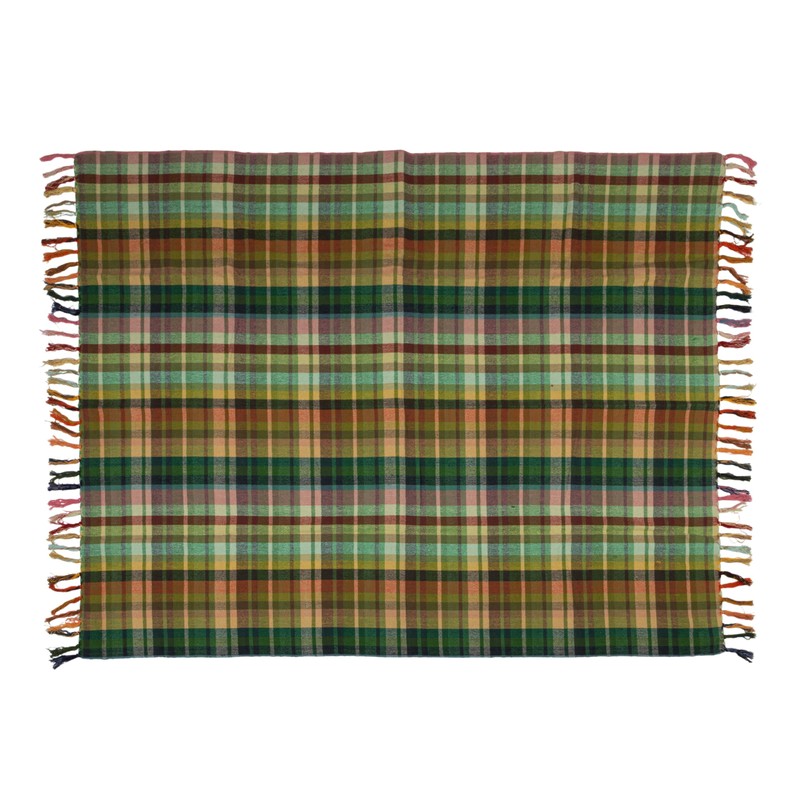 Creative Co-Op Plaid Woven Cotton Throw with Pattern and Fringe,