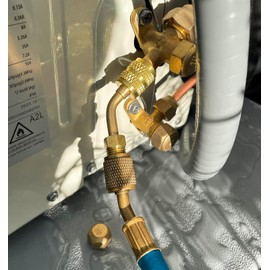 CALPOSE R410a Adapter, Mini Split Adapter With 45° Angle Thimble, 5/16 Inch Female Quick Coupler to 1/4 Inch Male Flare Connecotor for Mini Split System Air Conditioners, HVAC and Refrigeration Servic