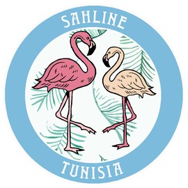 Blue Heron Two Flamingos Sahline, Tunisia Car Truck Window Bumper Sticker Decal Souvenir - Columbia Blue
