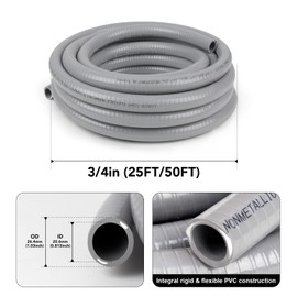 Elecoman 3/4inch 50ft Liquid-Tight Conduit and Connector Kit,Flexible Non Metallic Liquid Tight Electrical Conduit Kit with 5 Straight and 3 90-Degree Conduit Connector Fittings,3/4 in. Dia