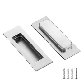 Ravinte 2 Pack Brushed Nickel Sliding Closet Door Handles Silver Flush Pulls 5.9in Length Recessed Finger Pulls for Sliding Barn Door Sqaure Cabinet Pulls Stainless Steel
