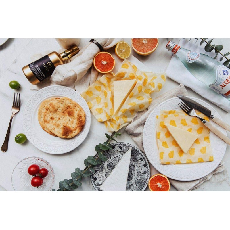Tala Reusable Beeswax Food Wraps, Cheese Patterned Design, 3 Bags
