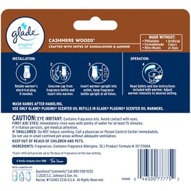 Glade PlugIns Refills Air Freshener, Scented and Essential Oils for Home and Bathroom, Cashmere Woods, 3.35 Fl Oz, 5 Count