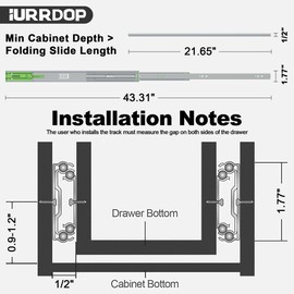 IURRDOP 2 Pairs 22 inch Soft Close Drawer Slides Side Mount, 3 fold Full Extension Ball Bearing Drawer Runners, self Closing Heavy Duty Drawer Glide Rails for Kitchen Cabinet, Tool Box