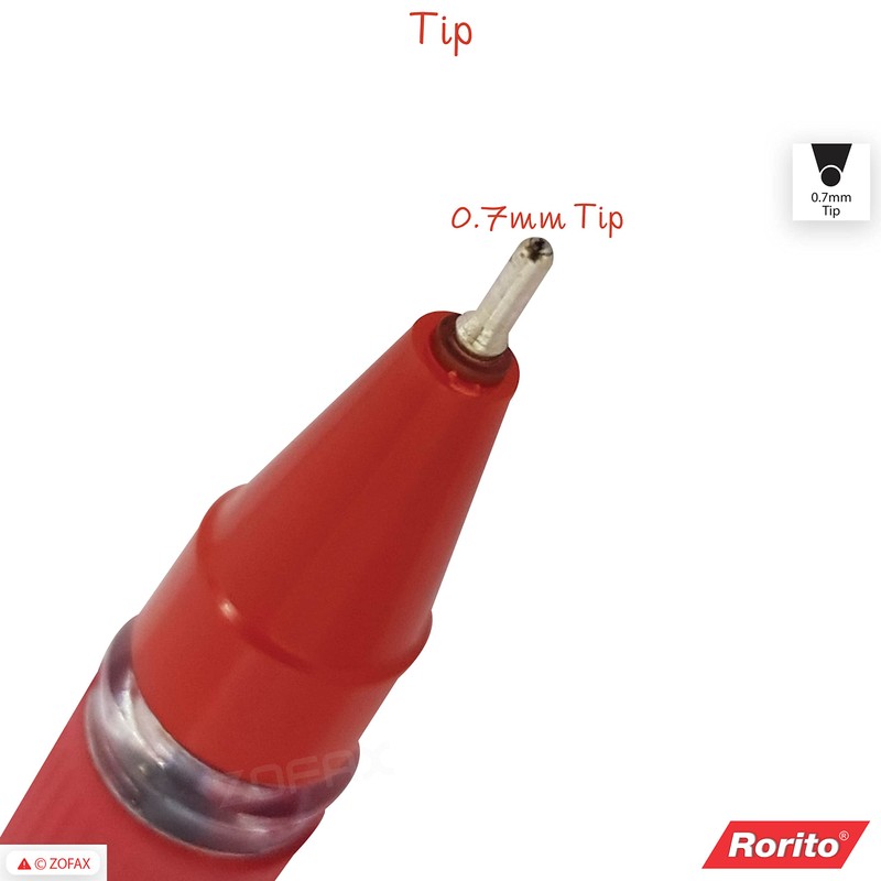 5 x 0.7mm RORITO Charmer RED Ballpoint Pens Soft Grip