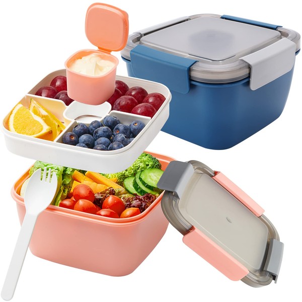 2 Stück Bento Box Lunch-Behälter,Auslaufsichere Brotdose Salatbehälter mit 3 Fächer