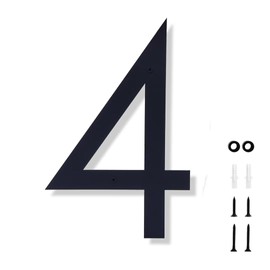 BHHQHH 10 Inch House Numbers for Outside Modern Black House Number Large Metal Address Numbers for Outside Floating Door Numbers with Nail Kit for Number 4, four