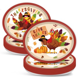 Qyeahkj 50 Pcs Large 11” Oval Fall Thanksgiving Party Paper Plates Disposable Turkey Platters Party Dinnerware Supplies for Autumn Harvest Dinner Home Kitchen Serving Dish Tableware Decor, 2 Styles