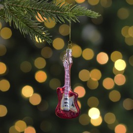 Northlight Glass Bass Guitar Christmas Ornament, 6", Red and Silver