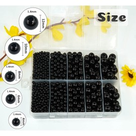 Black Pearl Beads for Jewelry Making, 1750pcs Black Pearl Craft Bead with Hole 4mm 6mm 8mm 10mm 12mm Loose Spacer Bead for Necklace Bracelet Earrings Ring Choker Wedding Dress Decor (Black)