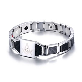 Rockyu Men's Men’s Bracelet, Titanium, Silver, Plated, Masonic Engraving, Magnetic, European, Birthday Gift, Titanium Silver,