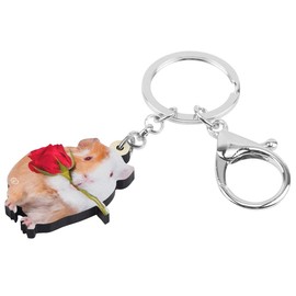 DOWAY Rose Heart Guinea Pig Chipmunk Keychain Keyring Birthday Gift, Creative Funny kawaii Animal Decor Jewelry (Grey)