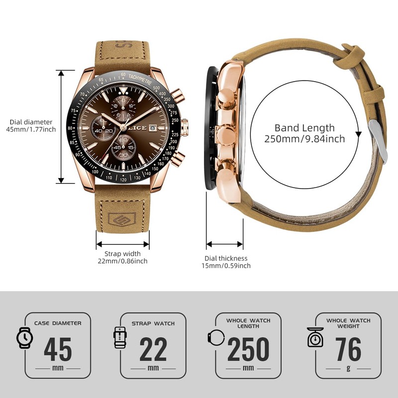 LIGE Men's Chronograph Wrist Watch Business Dress Waterproof Quartz Analog