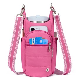 Telena Water Bottle Holder with Strap RFID Crossbody Bags for Women for Walking, Hiking, Cycling Rose Red