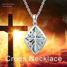 PARYFO Cross Necklace 925 Sterling Silver Cross Pendant with Abalone Shell Necklace Religious Jewelry Gifts for Women Girls Christian