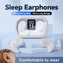 Piluyaa Sleep Earbuds Bluetooth in Ear Light-Weight Headphones, Mini Invisible Earplugs Small Design for Side Sleepers, 58H Playtime with Charging Case, Clear Calls& Noise Block, White