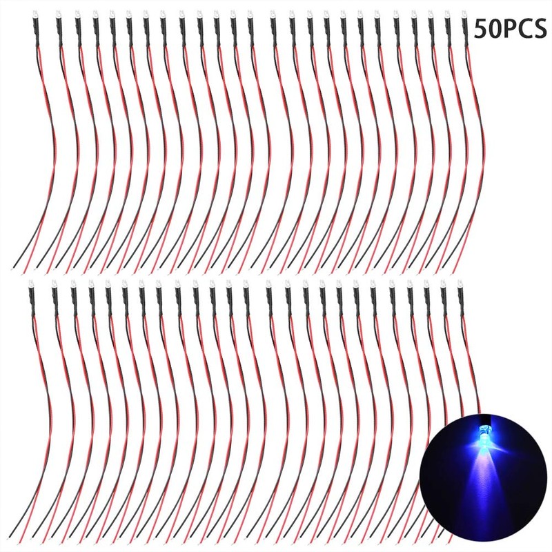 50pcs LED Diode Light, 12V 3mm Round Head Purple Light