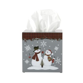 SKL Home Christmas Woodland Winter Snowman Tissue Box Cover for Bath & Gift, Gray