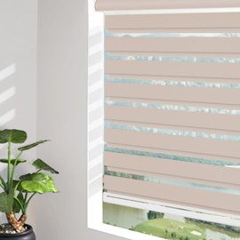 Changshade Custom Size Cordless Zebra Blinds for Indoor Window Light Control Dual Layer Roller Zebra Shades with Thermal Insulated for Office,Living Room,Easy Installation Beige Blackout Zebra Blind