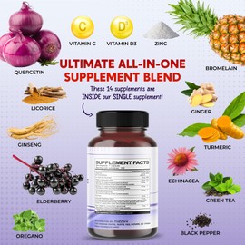 PEAKPURY Quercetin 8000mg Elderberry 6000mg Turmeric 5000mg Vitamin C 100mg Zinc 50mg - Immunity Support - Made in USA