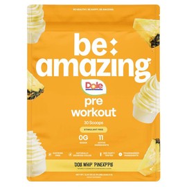 Be Amazing Vegan Friendly Pre Workout Powder | Improve Workout | KSM 66 Ashwagandha | Clean Natural Caffeine Energy | Gluten Free Supplement:_Dole Whip® Pineapple (Stimulant Free)_30 Scoops