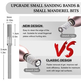 DMQ Sanding Bands for Nail Drill, 100Pcs Mini Extra Fine 180 Grit Nail File Small Nail Sanding Bands Set with Upgrade 2pcs 3/32'' Mandrels Bits for Acrylic Nail Gel Removing Shaping Manicure Pedicure