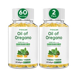 Oil of Oregano with Black Seed Oil, 6000mg Oregano Oil Capsules Organic with Carvacrol & Thymoquinone, 2 in 1 Supplement for Immune Health, Non-GMO, Easy to Swallow, 2 Bottle, Total 120 Softgels