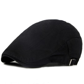 BUDUBIBI Cotton Beret Men's Peaked Cap Summer Newsboy Flat Cap Men's Summer Hat Adjustable Cabbie Beret Cap, Black (black-a)