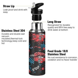 Red Race Car Insulated Sports Water Bottles Vacuum Stainless Steel Thermos Mug with Straw Lid & Handle 20 oz for Kids Men Women