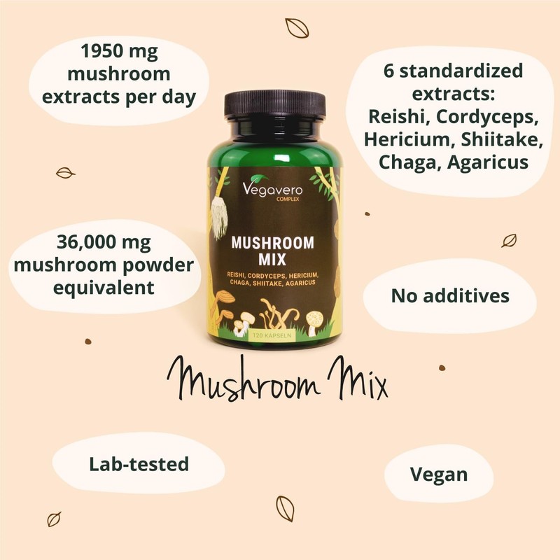 Vegavero Mushroom Complex | High Strength Extracts | Reishi, Cordyceps,